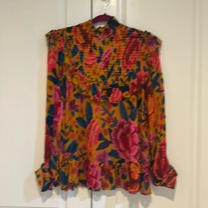 FARM Rio Floral Ruffle Blouse - Pink and Yellow